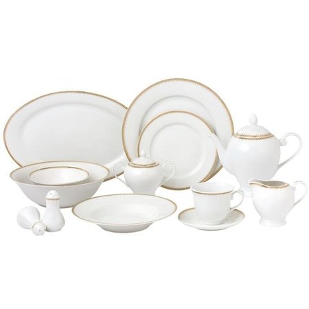 LORENZO IMPORT Lorenzo Import Georgette-57 57 Piece Border Porcelain Dinnerware Set; Gold - Service for 8 Georgette Georgette-57